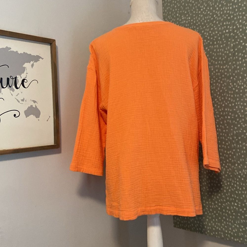 Soft Surroundings Orange Muslin Tunic 3/4 Sleeve V-Neck Blouse Size Medium - Picture 6 of 9